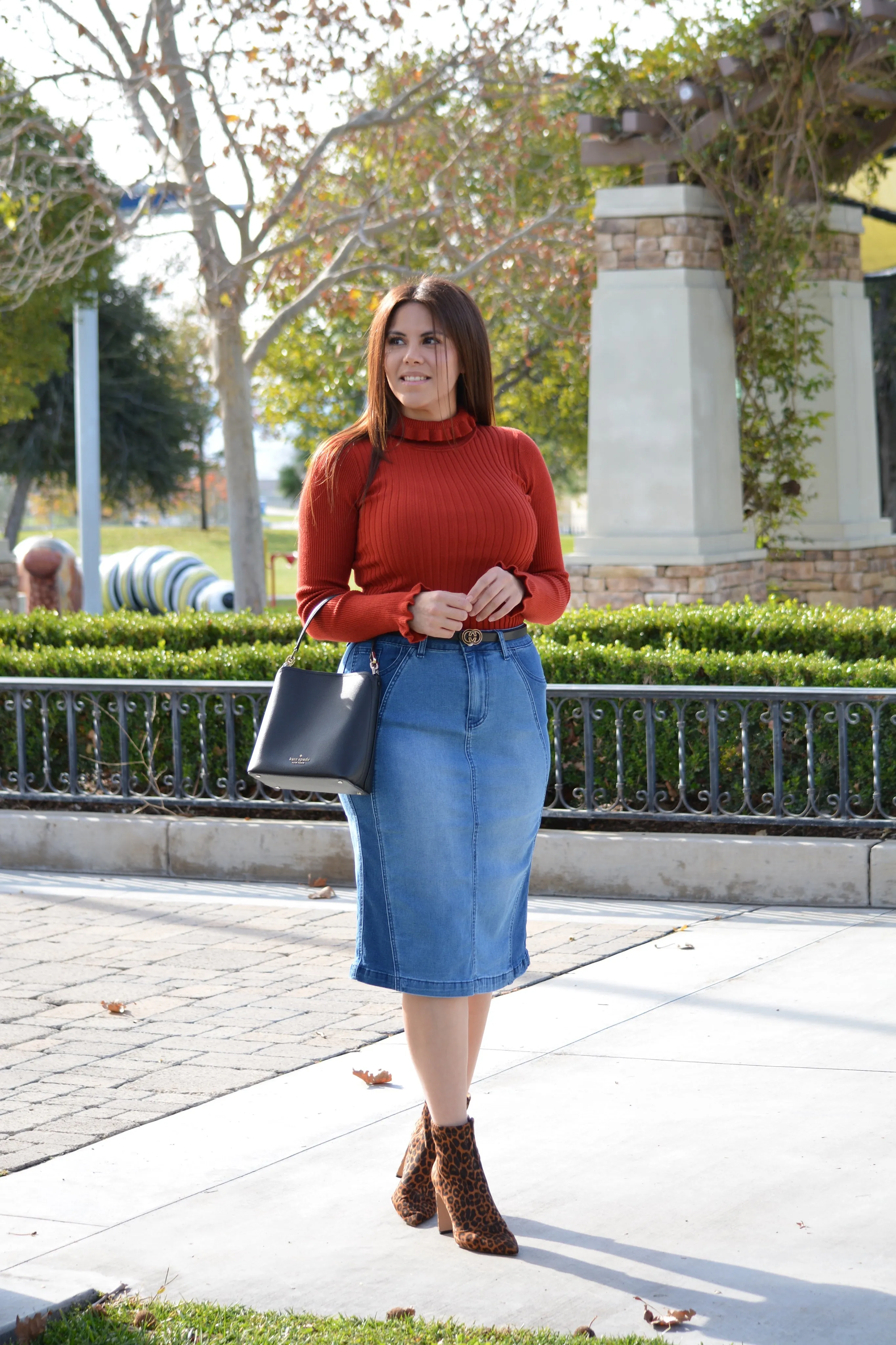 Naxos Two Toned Denim Buttoned Skirt (Skirt Society Exclusive)