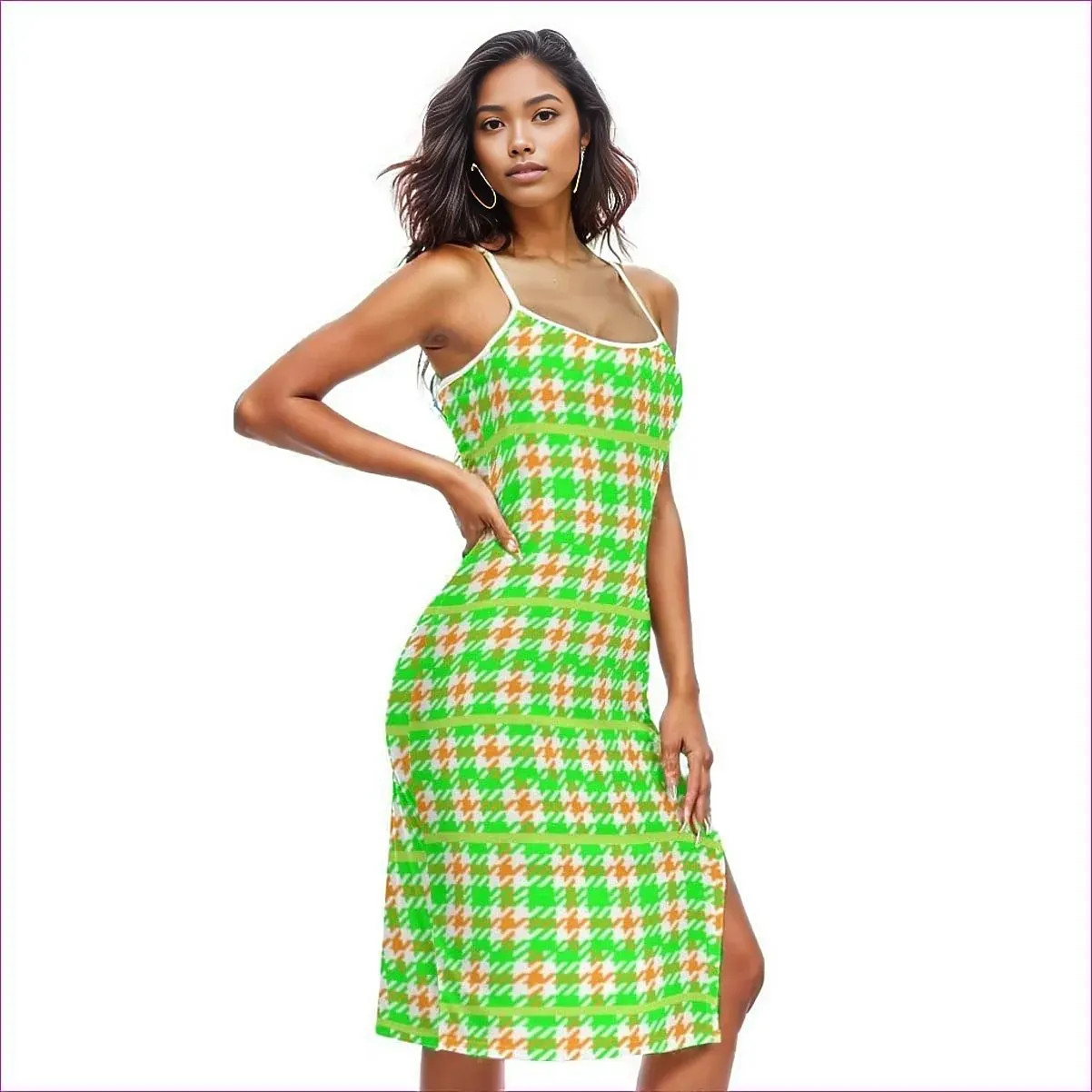 Neon Houndstooth Womens Back Cross Cami Dress