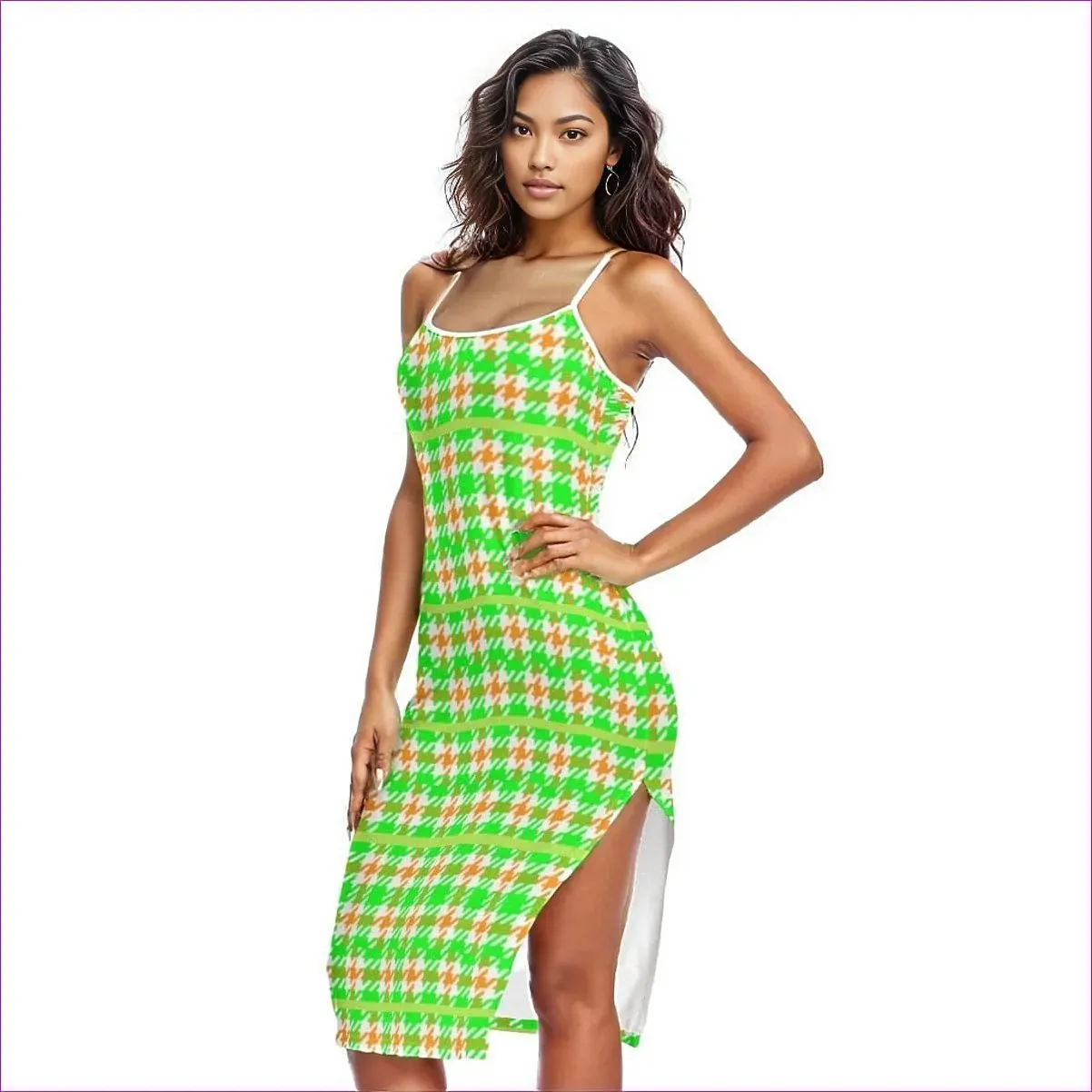 Neon Houndstooth Womens Back Cross Cami Dress