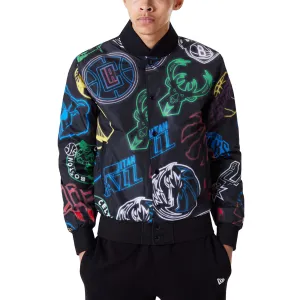 New Era Mens NBA All Over Print Graphic Bomber Jacket - Black