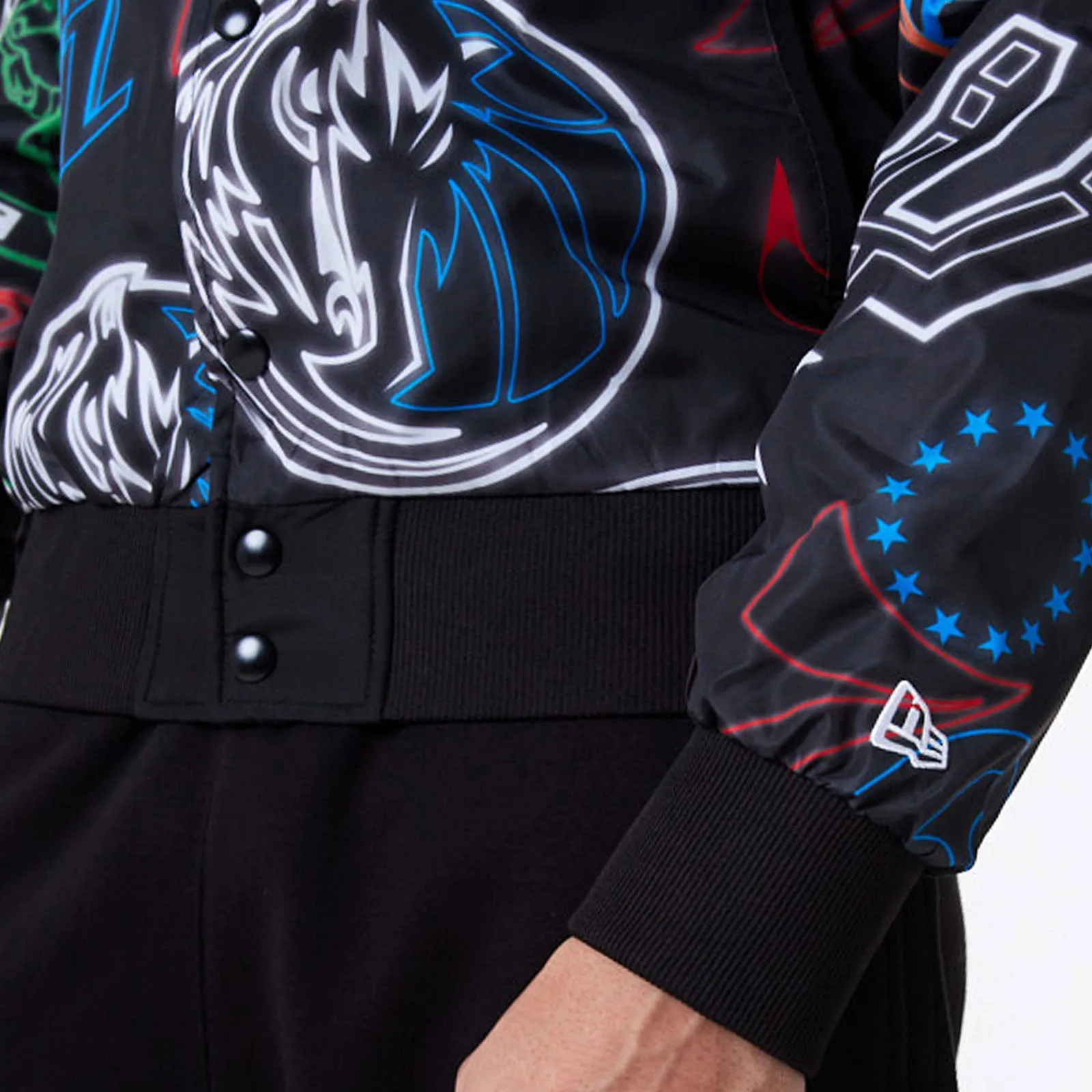 New Era Mens NBA All Over Print Graphic Bomber Jacket - Black