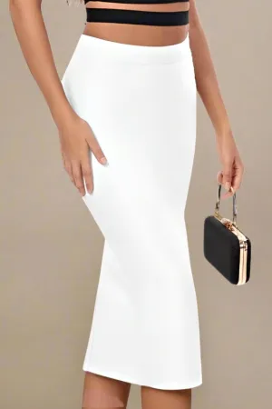 Pencil High Waist Bandage Midi Skirt - Pearl White