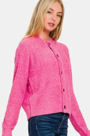 Pink Button Down Long Sleeve Sweater Cardigan