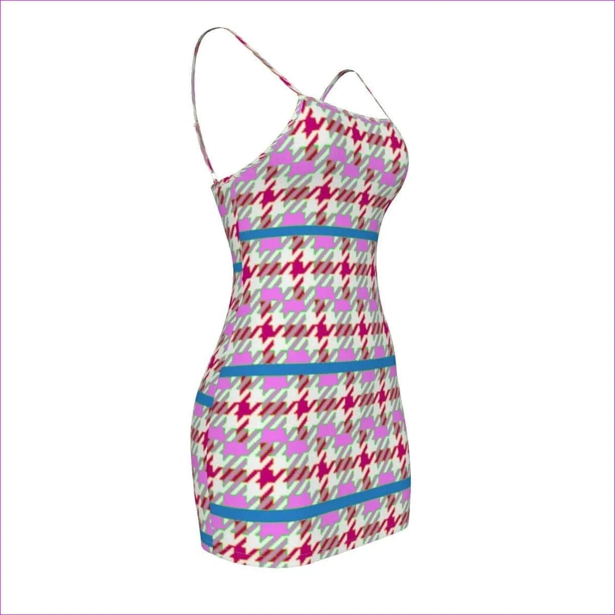 Pink Houndstooth Womens Cami Dress Voluptuous ( ) Plus Size