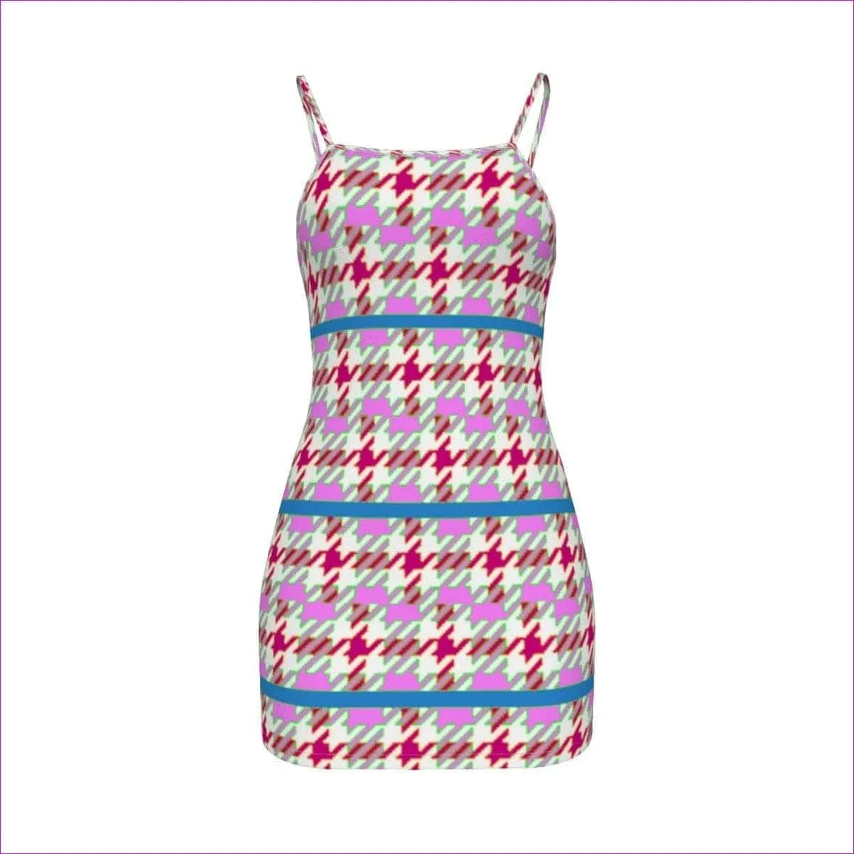 Pink Houndstooth Womens Cami Dress Voluptuous ( ) Plus Size