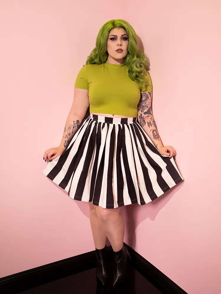 PRE-ORDER - Ghost Swing Skirt in Black & White Stripes (Petite) - Vixen by Micheline Pitt