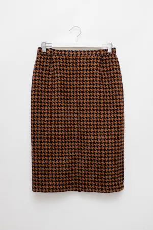 PURE WOOL HOUNDSTOOTH BROWN MIDI SKIRT