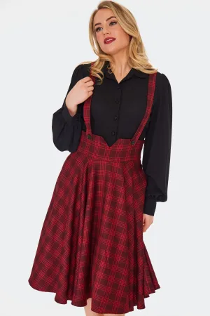 Red Plaid Suspender Skirt by Voodoo Vixen