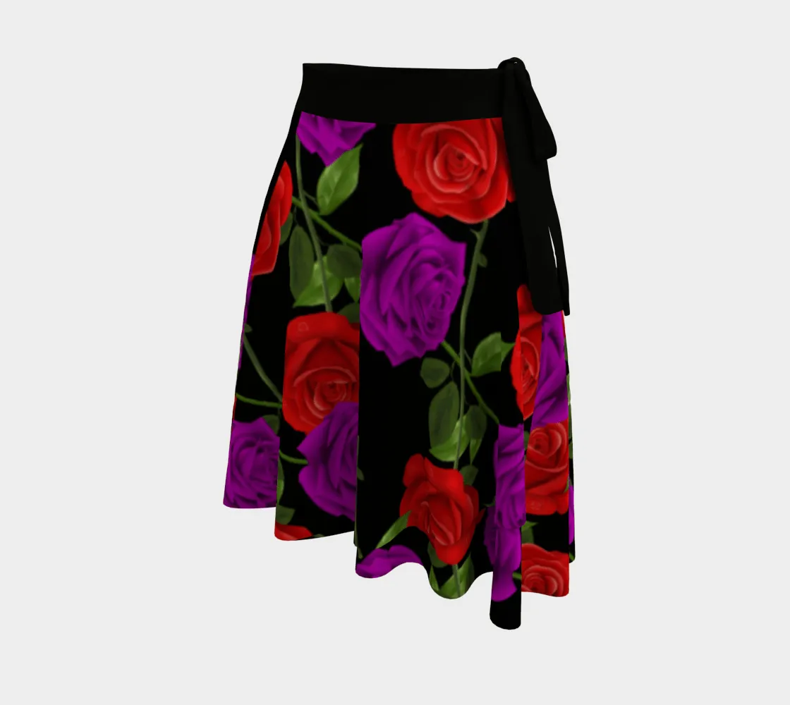 Red Rose Purp Women's Wrap Skirt - Black