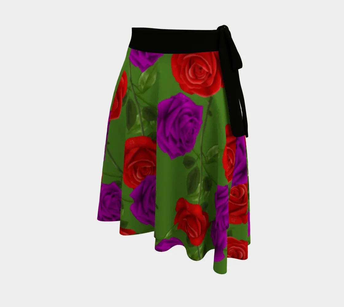 Red Rose Purp Wrap Skirt - Green