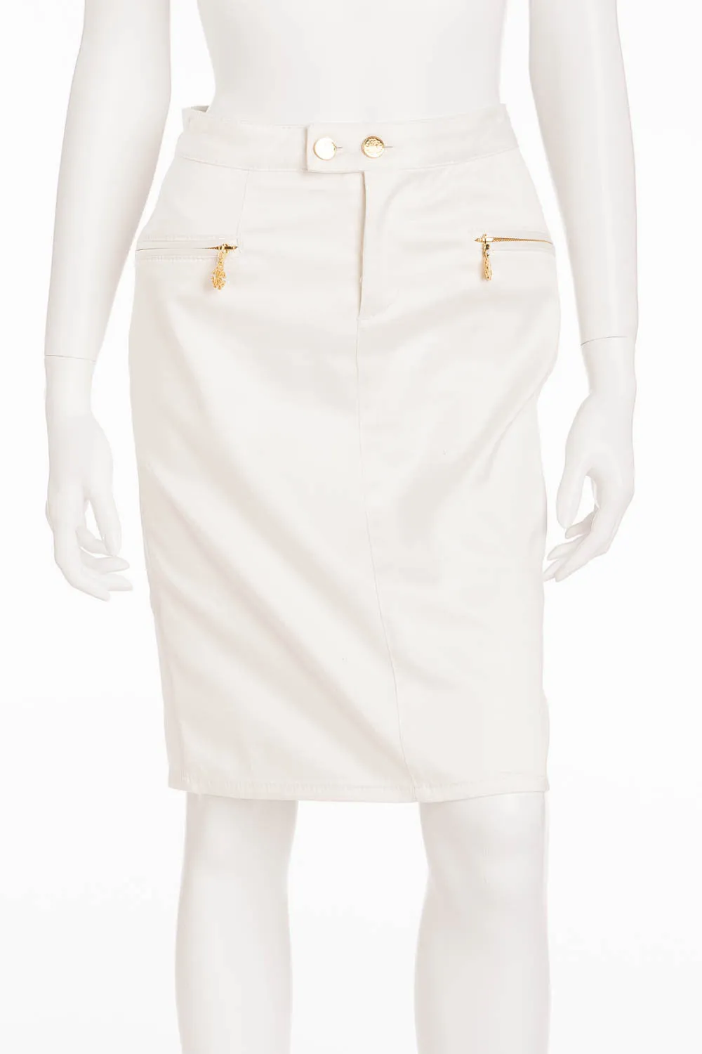 Roberto Cavalli - BN White Pencil Skirt with Gold Zippers - IT 40