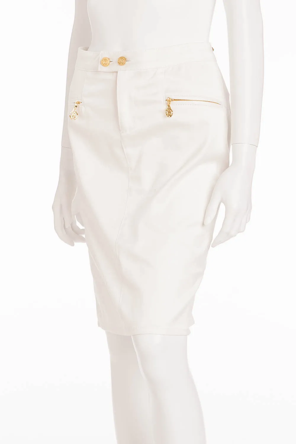 Roberto Cavalli - BN White Pencil Skirt with Gold Zippers - IT 40