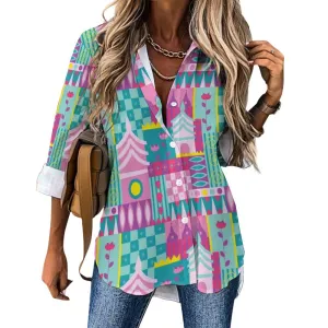 Small World Long Sleeve Button Up Blouse