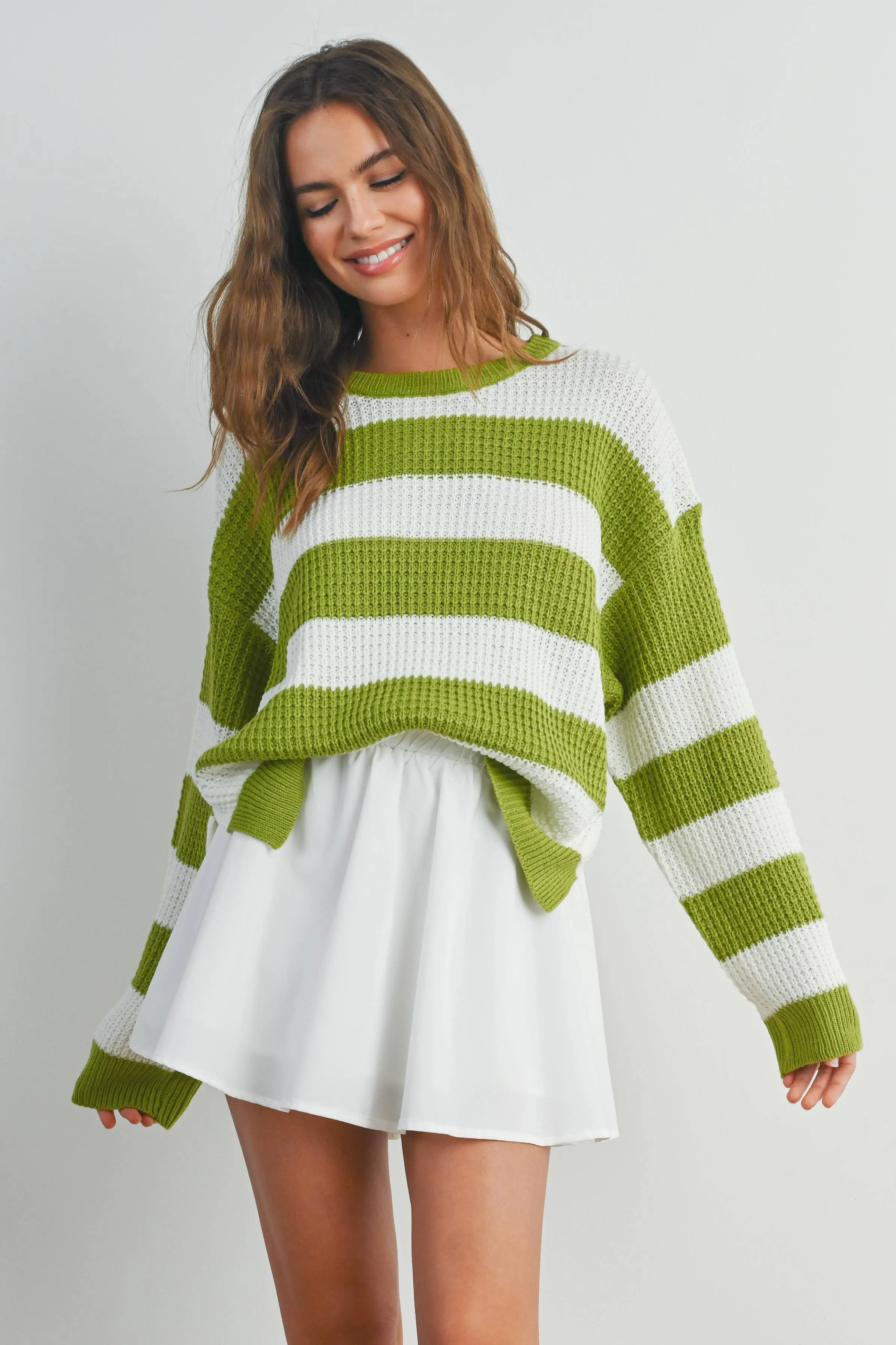 STRIPED ROUND NECK LONG SLEEVE SWEATER