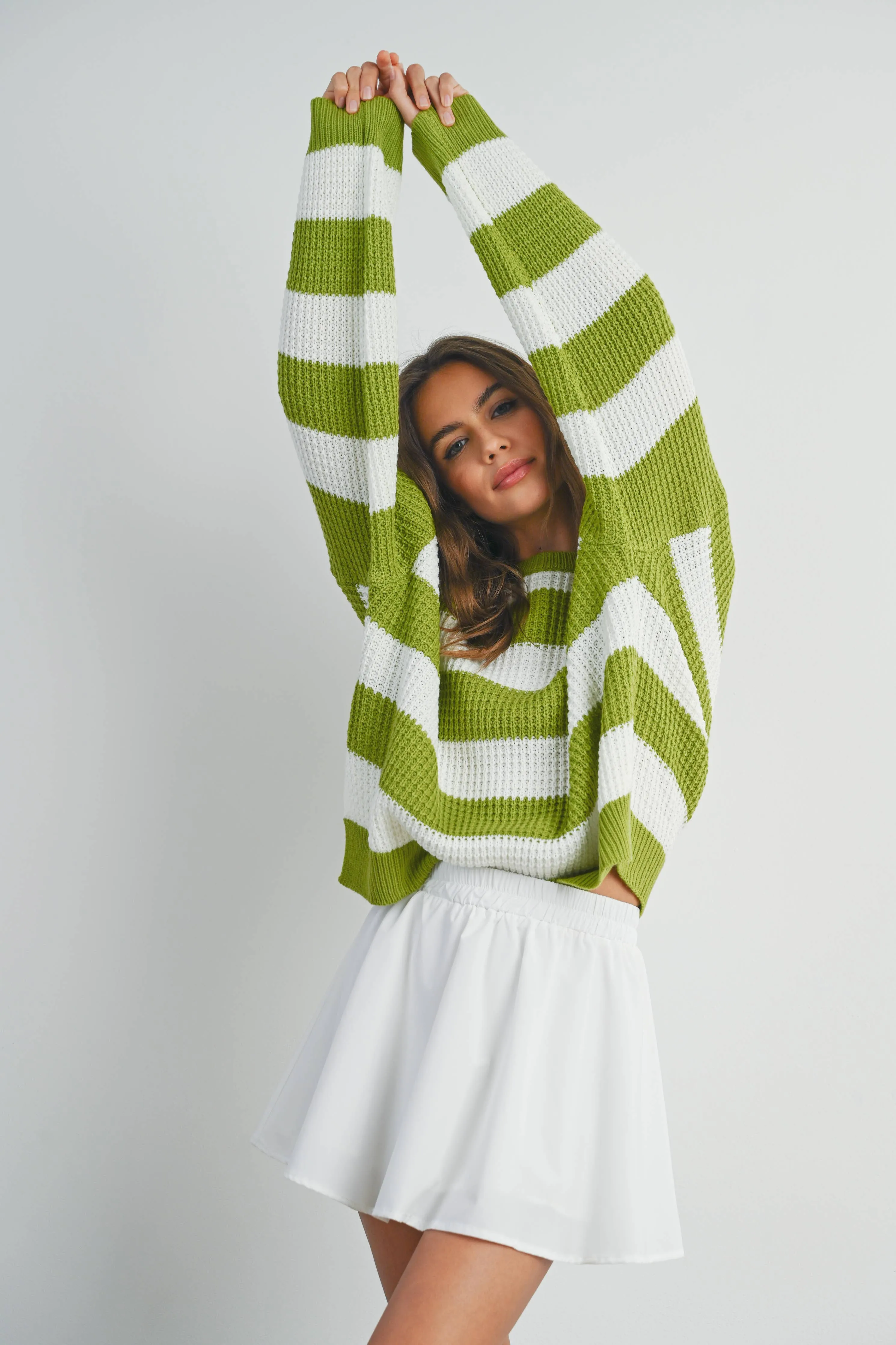 STRIPED ROUND NECK LONG SLEEVE SWEATER