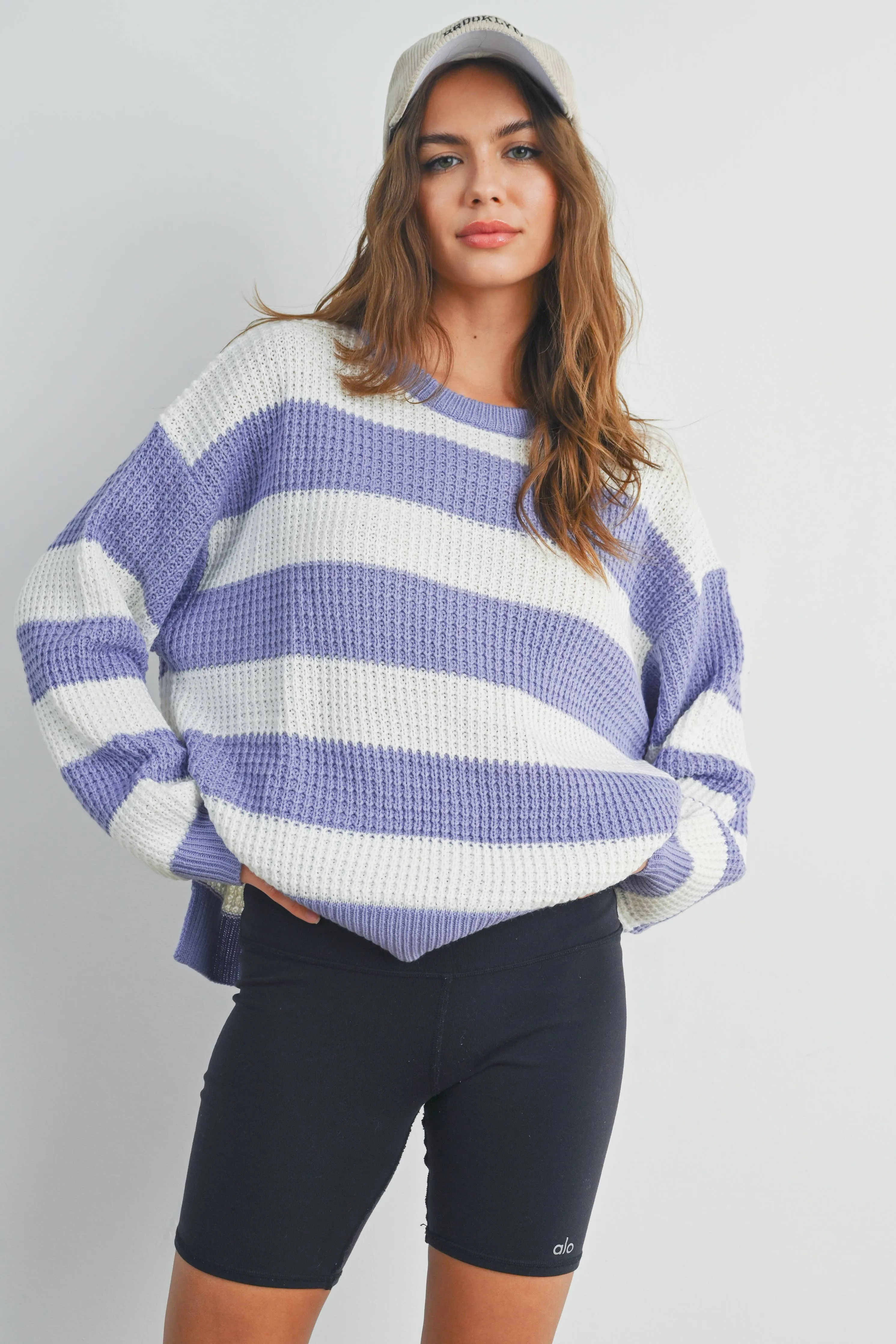 STRIPED ROUND NECK LONG SLEEVE SWEATER