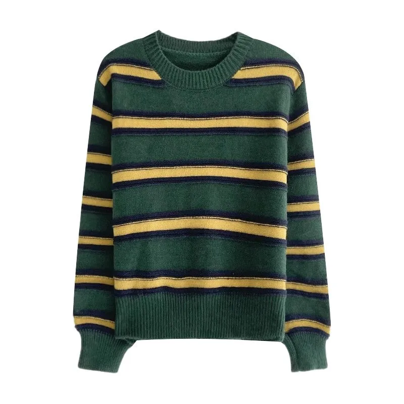 striped round neck long-sleeved sweater     S4773