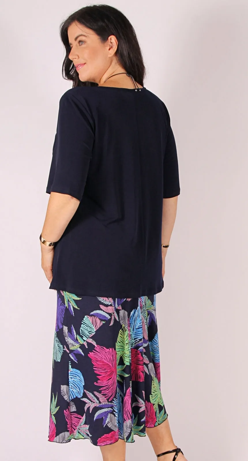 Swing Splice Skirt Colourful Leaves on Navy