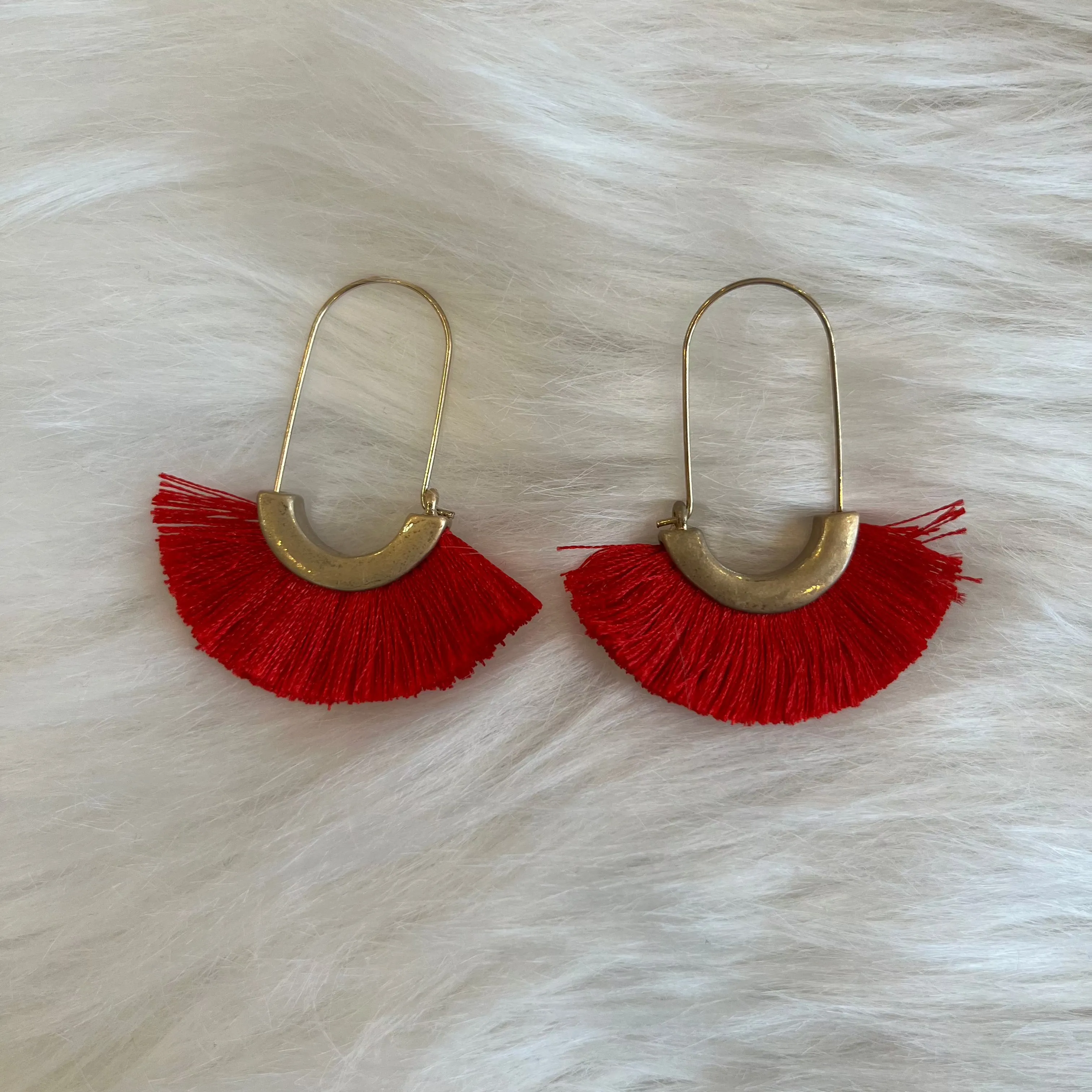 Tassel Talk Fan Shape Drop Hoop Earrings