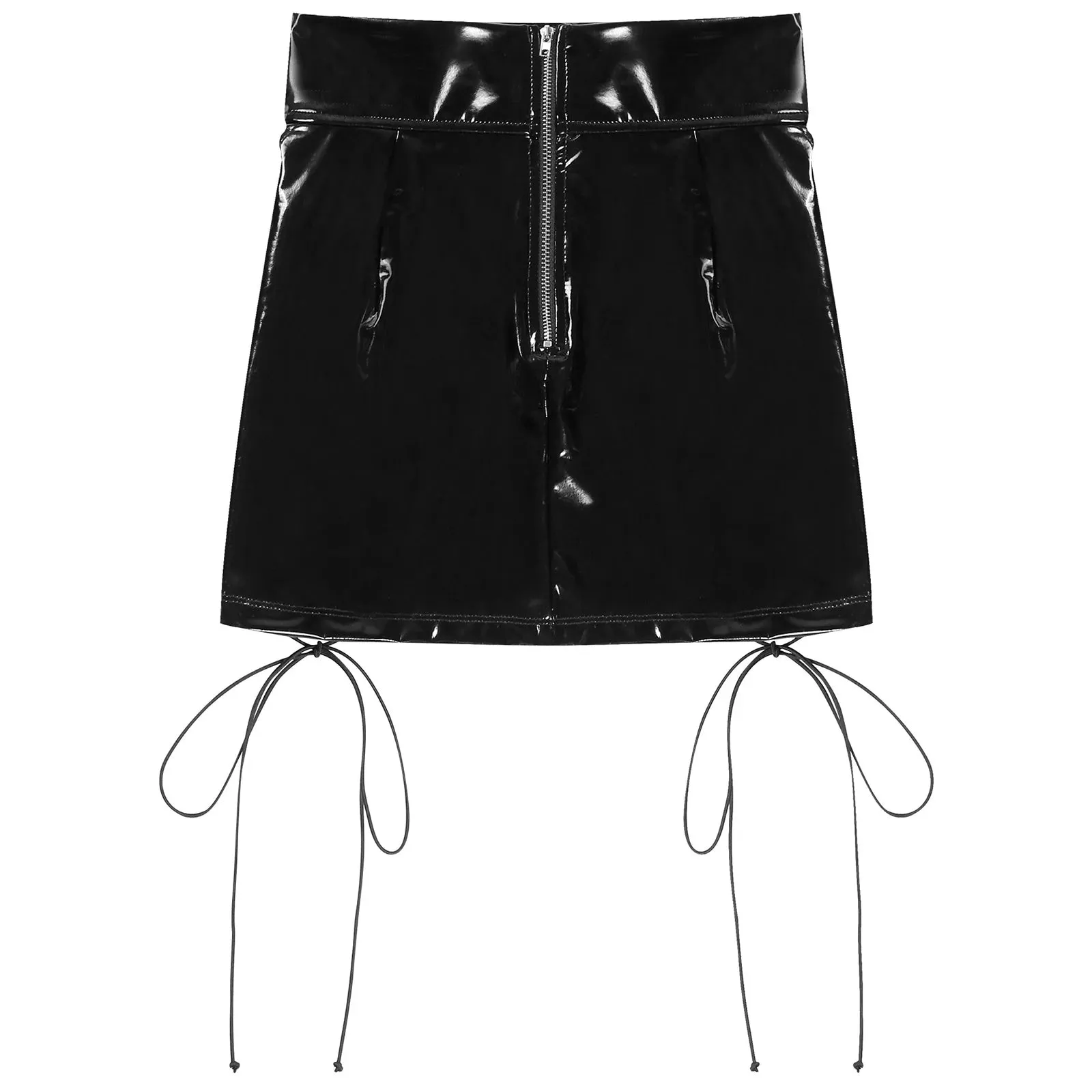 Trendy Black Faux Leather Lace Up Mini Skirt