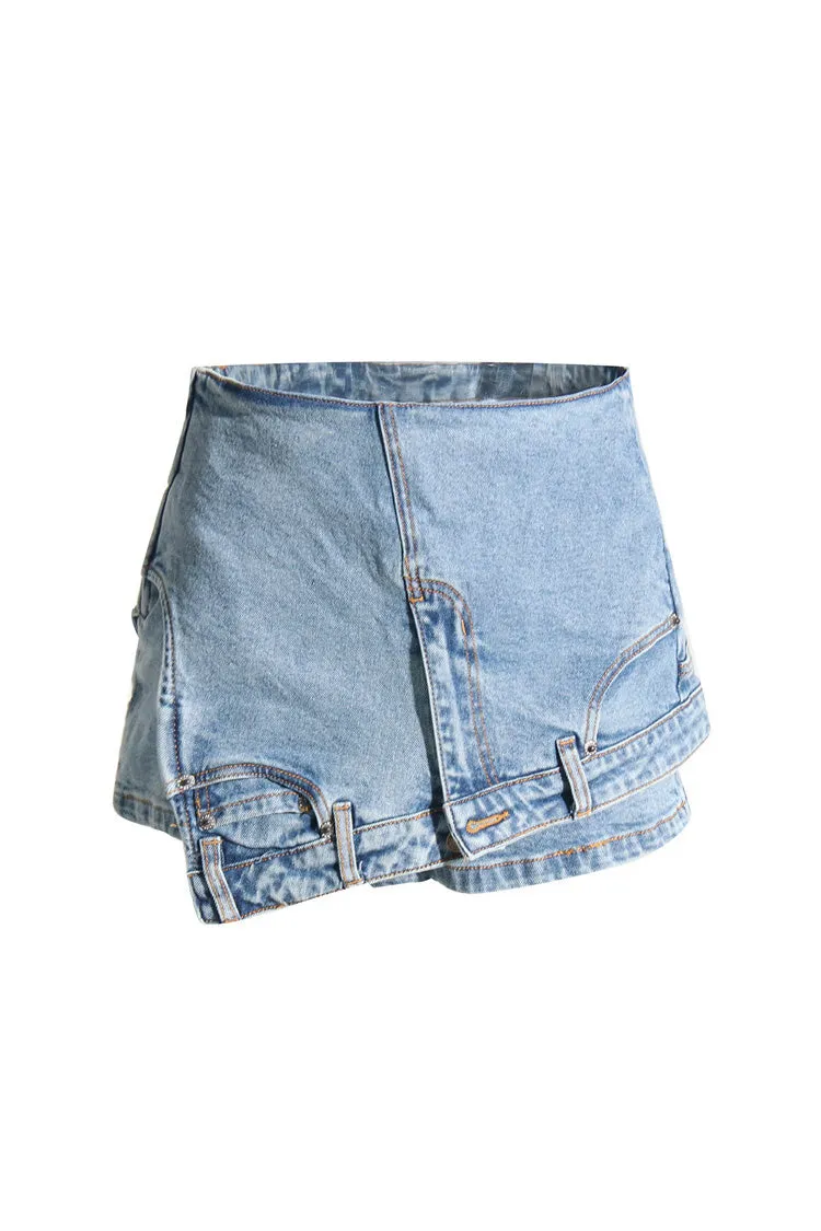 Vintage Style Reverse Effect High Waist Bodycon Micro Short Denim Skorts