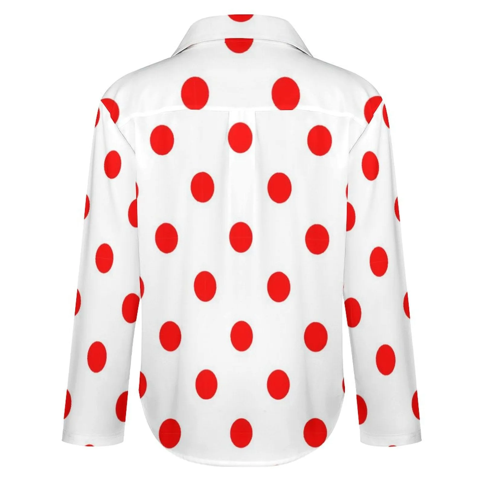 White With Red Polka Dots Long Sleeve Button Up Blouse