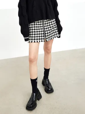 Wool-blend Houndstooth Skirt