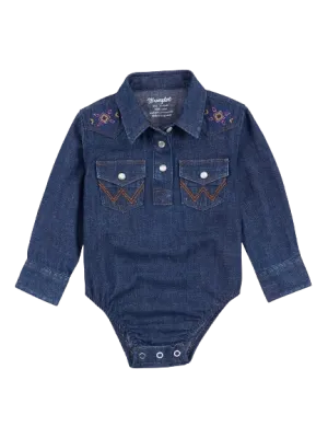 Wrangler Kid's Baby Embroidered Yoke Denim In Blue Denim Bodysuit