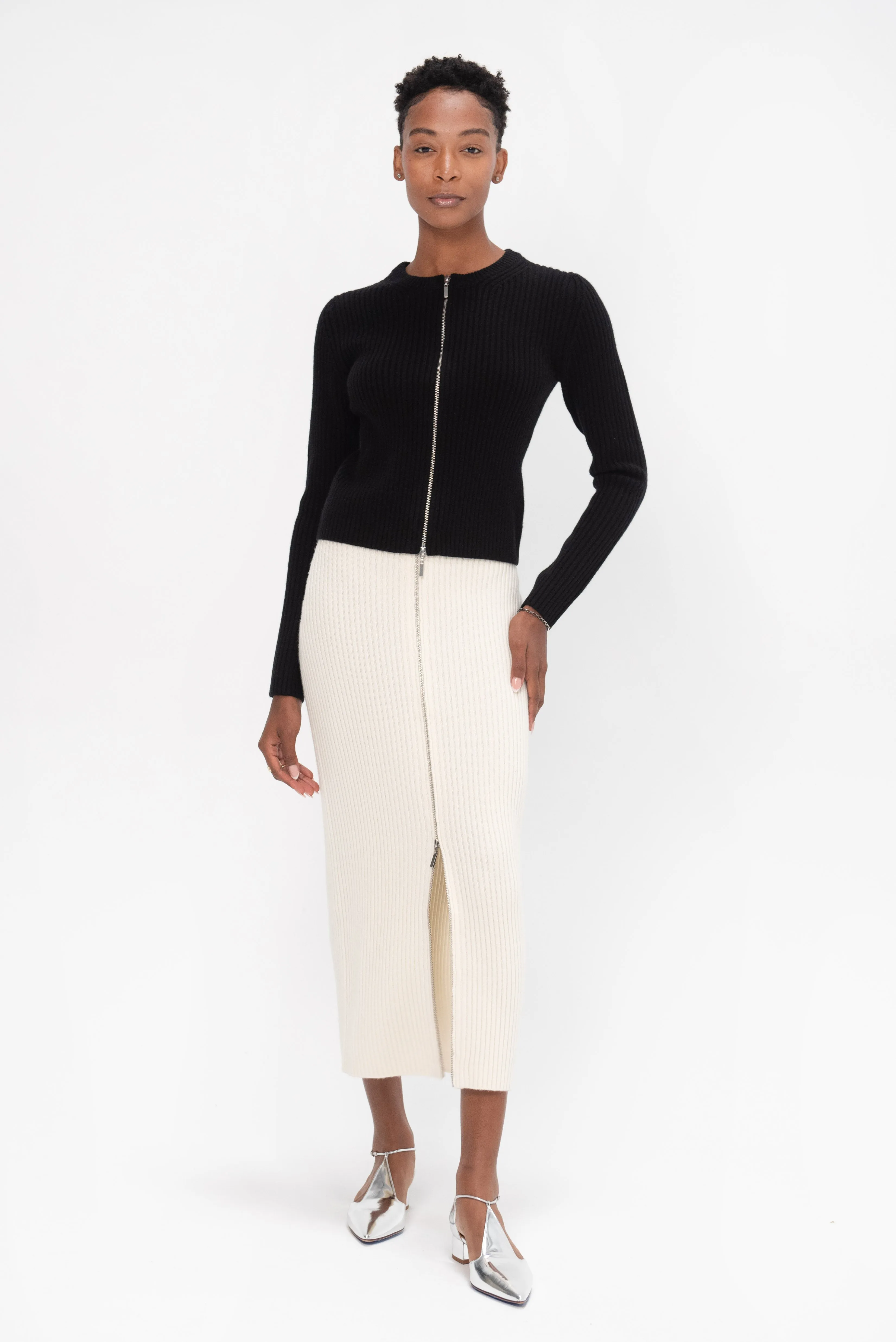 Zip-Up Maxi Skirt, Ivory