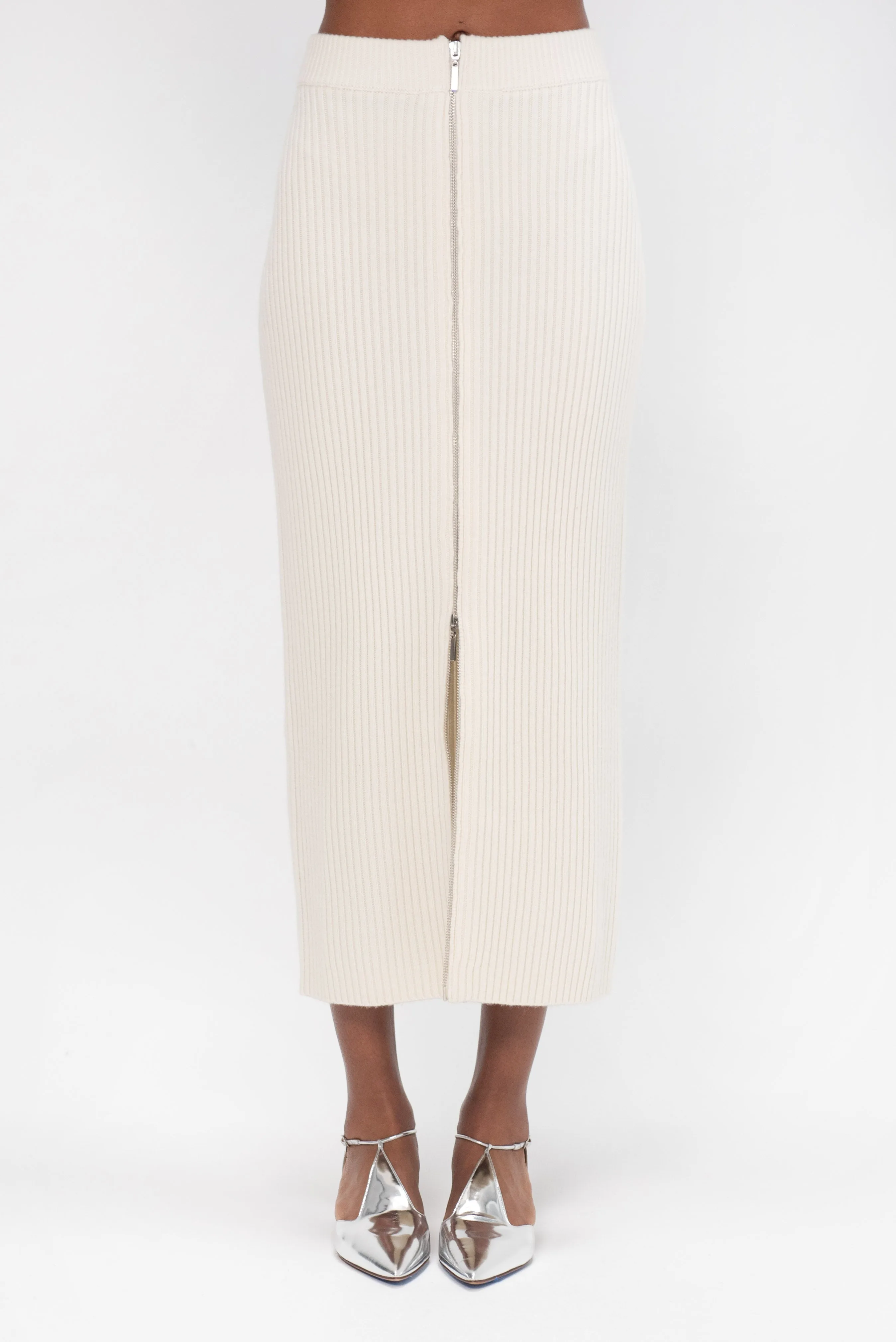 Zip-Up Maxi Skirt, Ivory